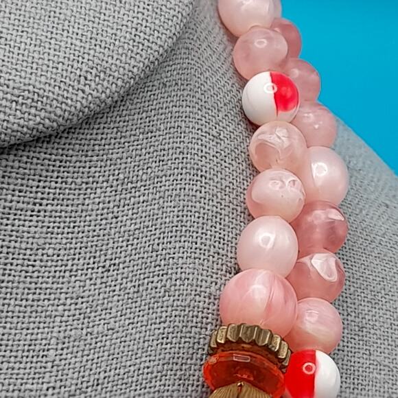 Vintage Pink Lucite Bead Necklace, Two Strands, Mid-Century, 17 1/2" - Picture 7 of 11